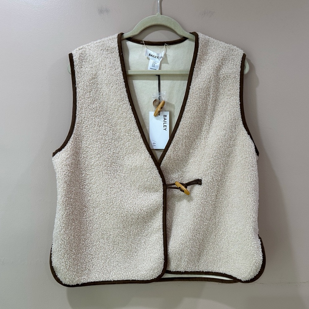 Bailey 44 Cream Sherpa Vest with Brown Trim